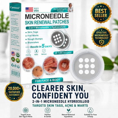 Careerel ® 2-in-1 Microneedle & Hydrocolloid Patch👨‍⚕️ | Removes raised moles, acne, flat warts, and skin tags | Helps improve wrinkles, scars, and blemishes | Invisible patches for face and body💖